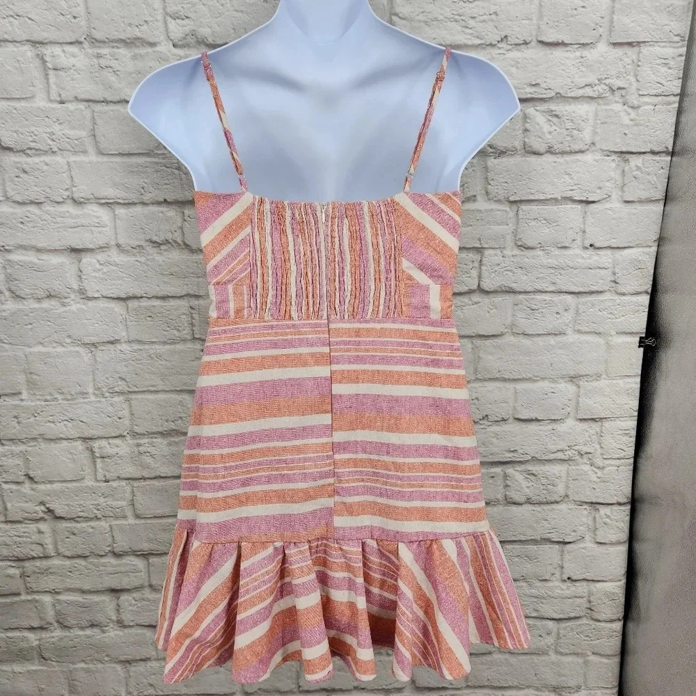 HYFVE Pink Stripe sweetheart neck spaghetti strap linen blend dress Size large - Picture 11 of 15